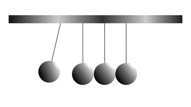 video illustration of pendulum balls colliding on a white background