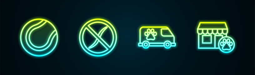 Set line Tennis ball, Anti worms parasite, Veterinary ambulance and hospital. Glowing neon icon. Vector