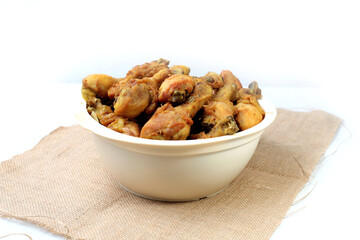 Fried chicken isolated on white background, good for article