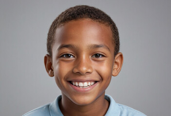 Naklejka premium Portrait view of a regular happy smiling Belize boy, ultra realistic, candid, social media, avatar image, plain solid background