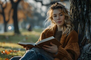 Obraz premium Woman Enjoying a Peaceful Reading Session in a Park