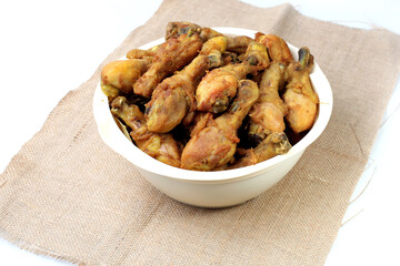 Fried chicken isolated on white background, good for article