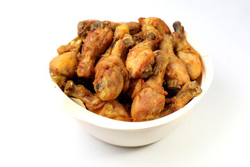 Fried chicken isolated on white background, good for article