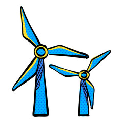Wind turbine halftone icon hand drawn color vector illustration © puruan