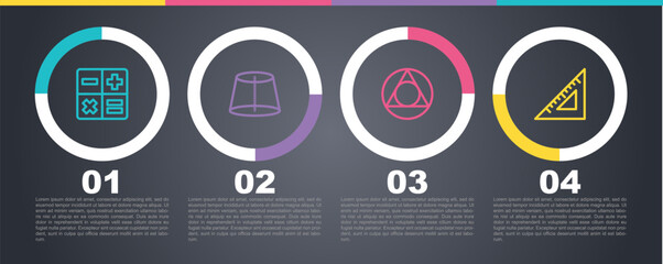 Set line Calculator, Geometric figure, Triangle math and Triangular ruler. Business infographic template. Vector