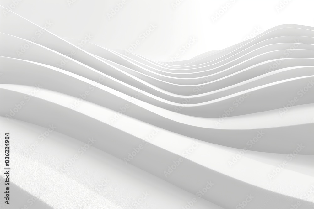 Wall mural abstract white architecture background, 3d rendering. minimalistic wallpaper with wavy pattern