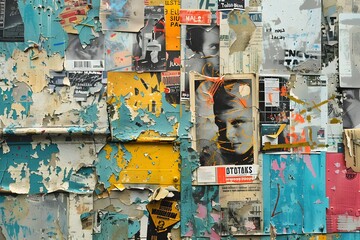 Fototapeta premium Urban Street Art and Weathered Posters on a Peeling Wall
