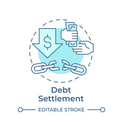 Debt settlement soft blue concept icon. Low interest rate, borrowing. Financial situation. Round shape line illustration. Abstract idea. Graphic design. Easy to use in infographic, presentation