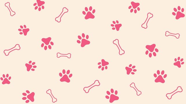 dog paw, cat paw print isolated on white background. 4k animated video seamless pattern