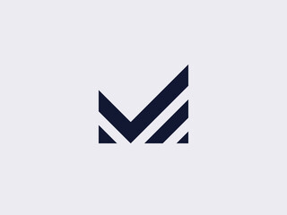 Abstract letter M logo design. Linear creative monochrome monogram. M with check mark logo concept. Premium business finance vector logotype