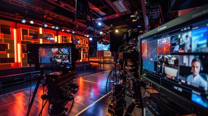 Television Studio Setup with Cameras and Monitors