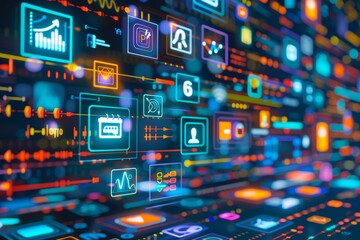 Conceptual Image of Digital Marketing with Icons on a Screen