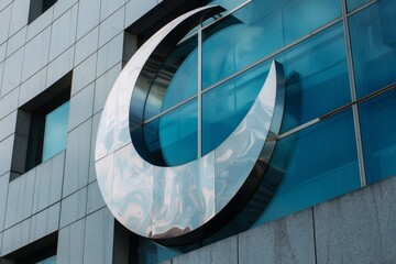 Obraz premium Corporate Logo on Building: The Logo of a Corporate Office on the Exterior Glass Facade