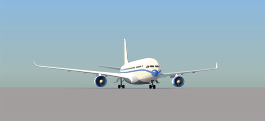 A passenger airliner stands on the runway. Vector.