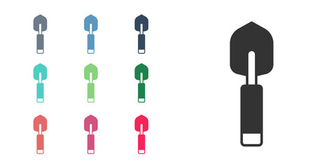 Black Garden trowel spade or shovel icon isolated on white background. Gardening tool. Tool for horticulture, agriculture, farming. Set icons colorful. Vector