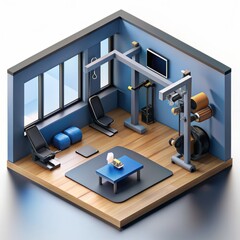 3D Render of a high-tech home gym with cutting-edge exercise equipment, on isolated white background, Generative AI