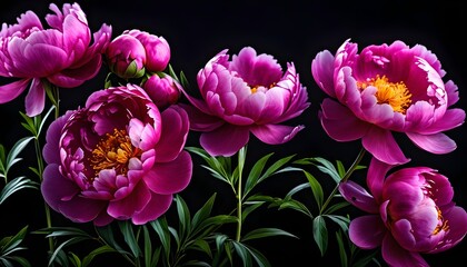 Obraz premium Isolate Peony Flowers On Black Background