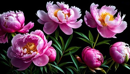 Obraz premium Isolate Peony Flowers On Black Background