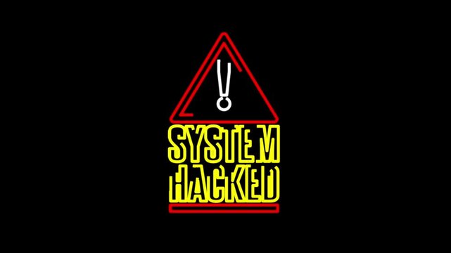 System hacked warning and security breach alert line symbol loopable background. Cyber technology abstract concept icon seamless and loop simple animation.