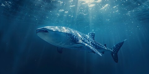 Fototapeta premium Majestic Whale Shark Feeding Near the Serene Ocean Surface in High Detail