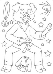 pig animal martial arts coloring book page