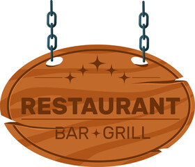 informative wooden sign with restaurant lettering