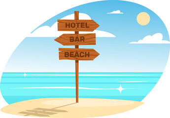 wooden beach directional sign