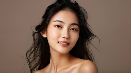 Beautiful Asian Woman model with natural make up and clean fresh skin 