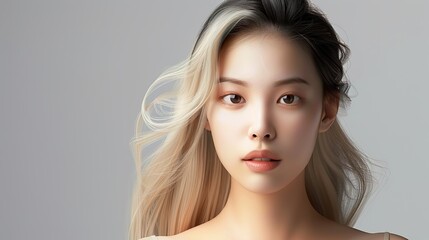 Fototapeta premium Beautiful Asian Woman model with natural make up and clean fresh skin 