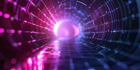 Fototapeta premium Abstract Neon 3D Technology Background with Futuristic Cyber Scifi Virtual Reality Theme. Concept Technology Background, Neon Colors, Cyber Scifi, Virtual Reality Theme, 3D Design