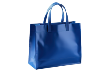 A Vibrant Blue Tote Bag Ready for Shopping Adventures on a White or Clear Surface PNG Transparent Background.