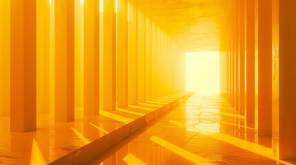 A yellowish space with many vertical stripes.