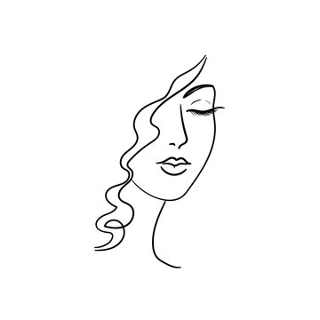 Profile of a beautiful linear woman. Logo. One line. Stock vector illustration. T-shirt print