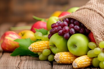 Fresh Fruits and Vegetables in Cornucopia, symbolizing Abundance and Thanksgiving Harvest