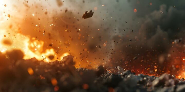 Soldier crashes spaceship in intense sci-fi battle amidst fiery chaos. Concept Sci-Fi Battle, Intense Action, Soldier vs Spaceship, Fiery Chaos, Crashed Ship