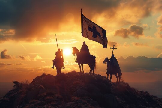 Knights Templar Silhouetted Against Sunset