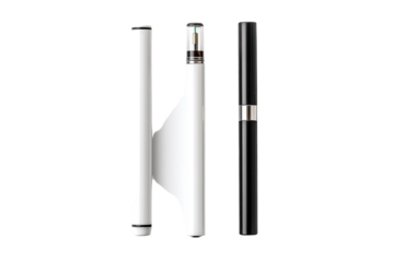 A Trio of Pens Against a White Background: Minimalist Still Life on a White or Clear Surface PNG Transparent Background.