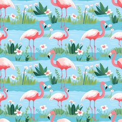 Obraz premium Flamingo seamless tile pattern background