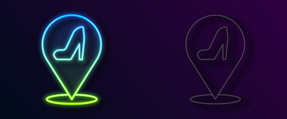Fototapeta premium Glowing neon line Woman shoe with high heel icon isolated on black background. Vector