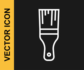White line Paint brush icon isolated on black background. Vector