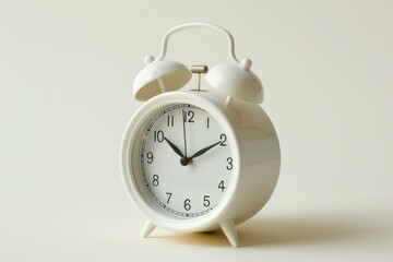 Naklejka premium White alarm clock ticking and showing seven o'clock on white background