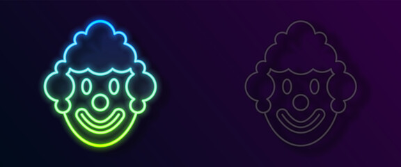 Glowing neon line Clown head icon isolated on black background. Vector