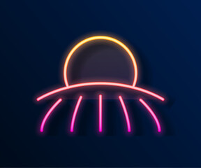 Glowing neon line Sunrise icon isolated on black background. Vector
