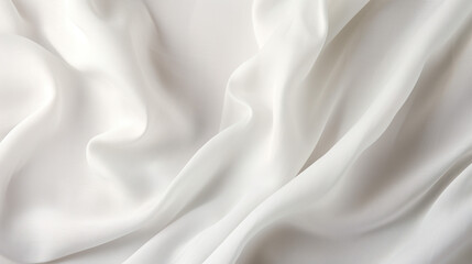 Fototapeta premium Beige satin fabric with drapery. Delicate beautiful white background made of light silk satin textiles.