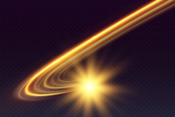 Light wave of shiny gold lines.Gold color glowing design element.Wavy bright stripes.	
