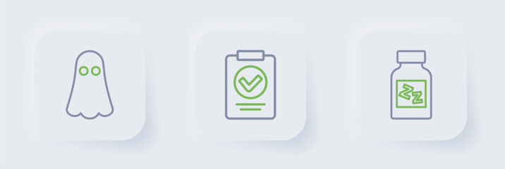 Set line Sleeping pill, Medical prescription and Ghost icon. Vector