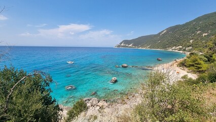 sea beah trees summer holidays in greece agios nikitas village in lefkada island
