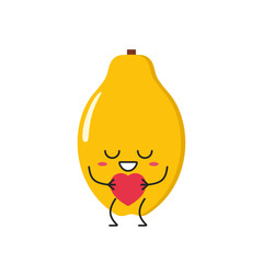 Papaya fruit cute character cartoon love sign heart favorite smiling face cheerful kawaii happy emotions icon vector illustration.
