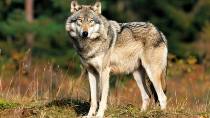 Close-Up Portrait of Grey Wolf (Canis Lupus) in Natural Habitat, Majestic and Powerful Predator