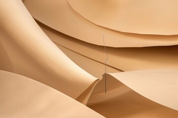 Needle and thread poised above a small tear in fabric, minimalist style. Abstract shapes emphasize efficiency and simplicity. Scene symbolizes timely intervention.